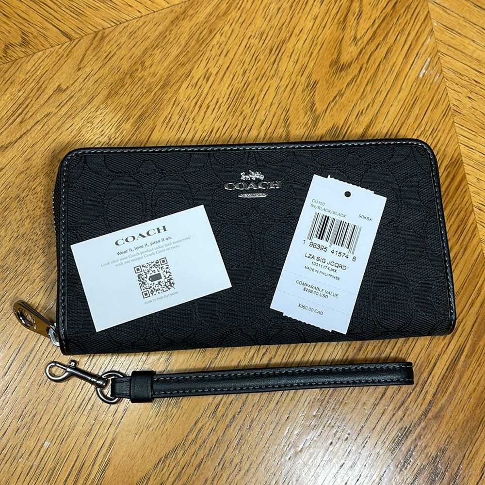 NEW COACH LONG ZIP AROUND WALLET IN SIGNATURE JACQUARD & REFINED CALF LEATHER - Picture 16 of 16